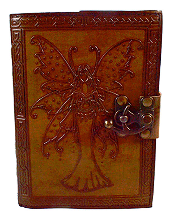 (image for) Fairy Journal with Spotted Wings aged looking paper leather w/ latch